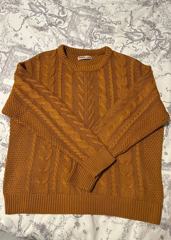 Örgü kahverengi kadın kazak - Görsel 2