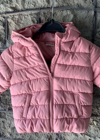 Kız Çocuk Kapüşonlu Pembe Mont - Görsel 3