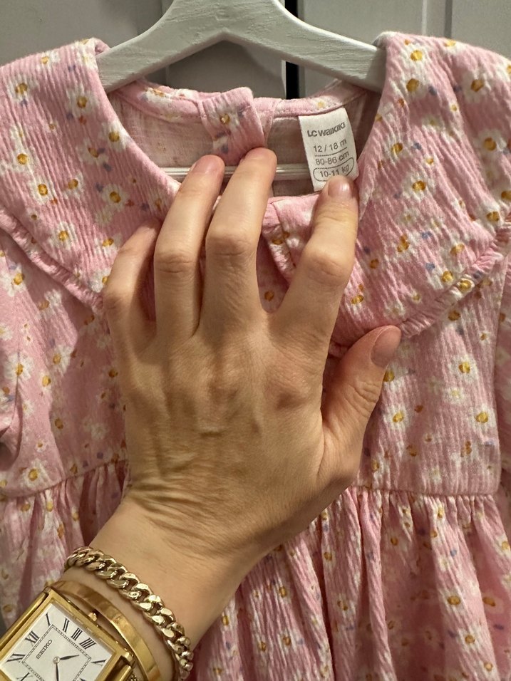 Pembe Kız Çocuk Fırfırlı Müslin Elbise - Görsel 2