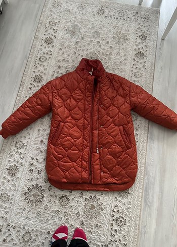 Düğmeli Turuncu Midi Kadın Mont - Görsel 5