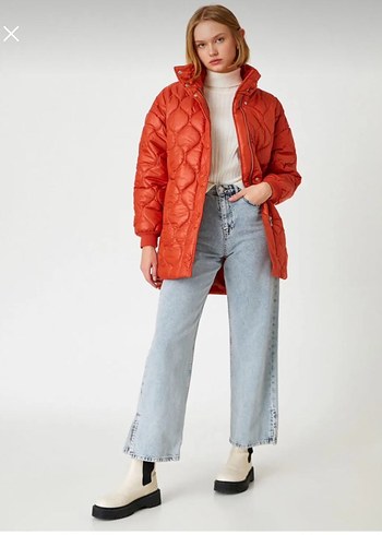 Düğmeli Turuncu Midi Kadın Mont - Görsel 3