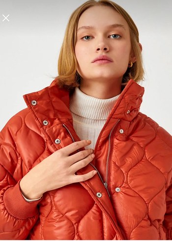 Düğmeli Turuncu Midi Kadın Mont - Görsel 2