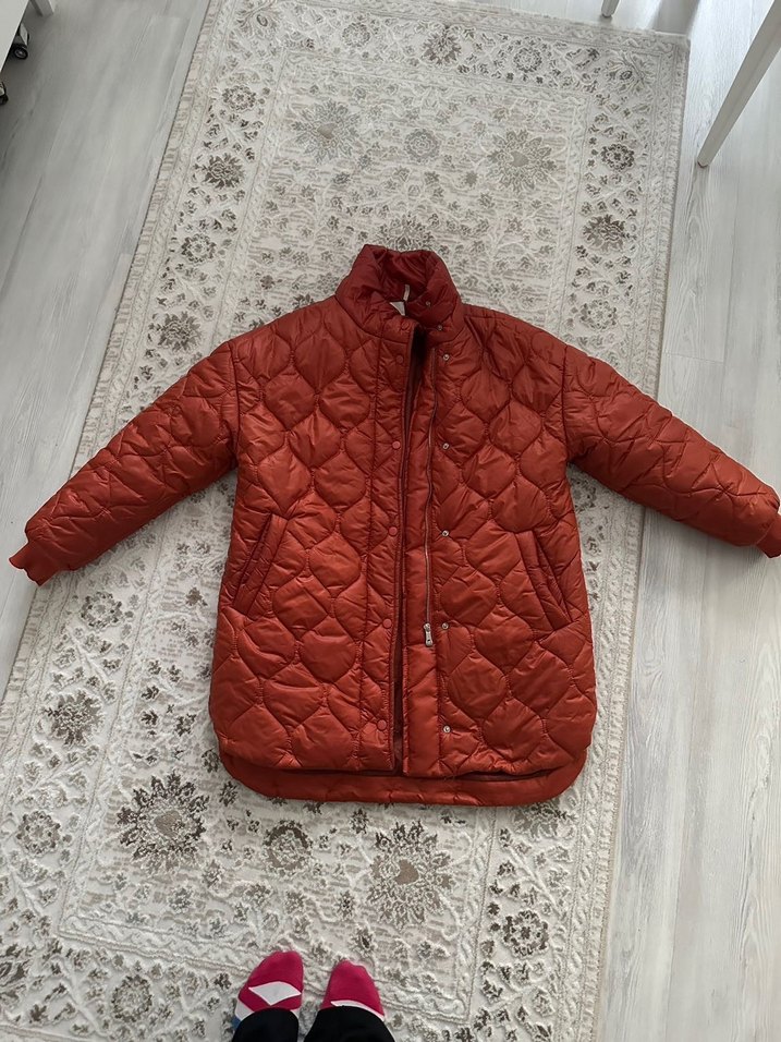 Düğmeli Turuncu Midi Kadın Mont - Görsel 5