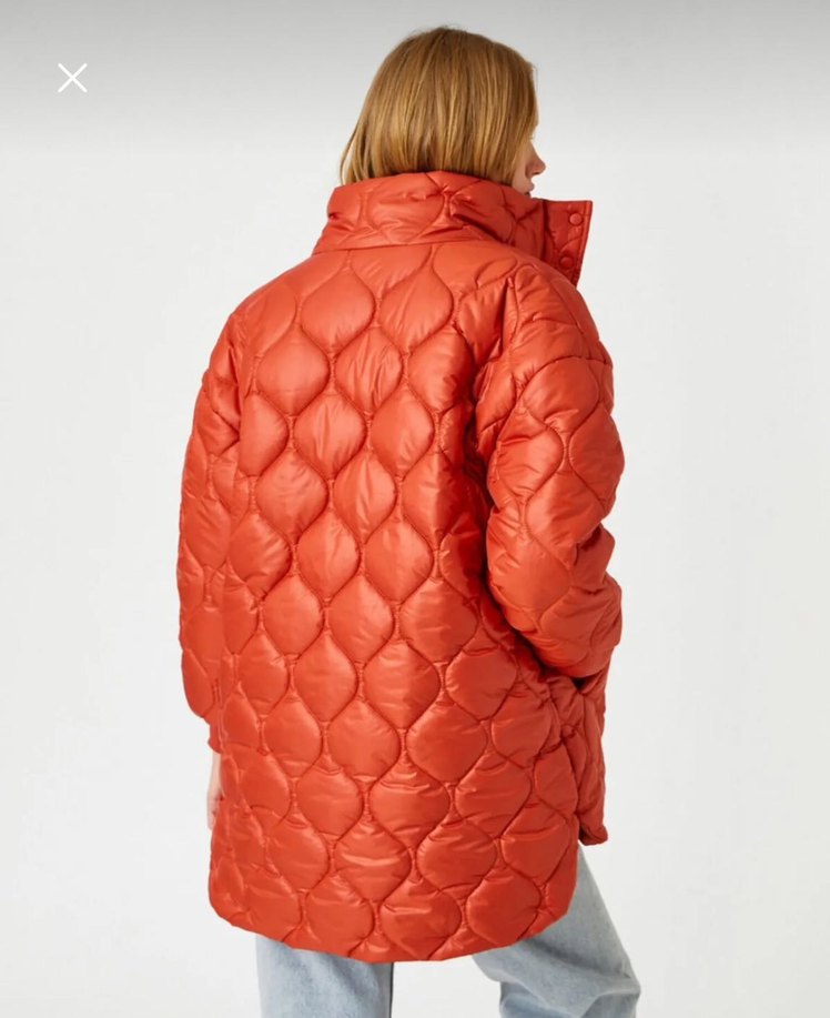 Düğmeli Turuncu Midi Kadın Mont - Görsel 4