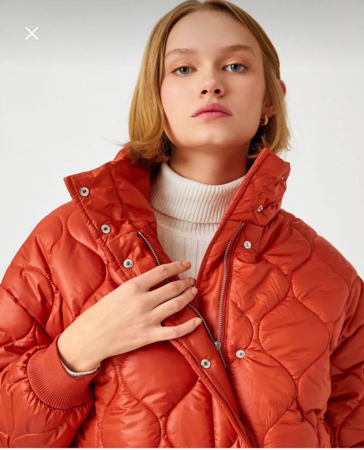 Düğmeli Turuncu Midi Kadın Mont - Görsel 2