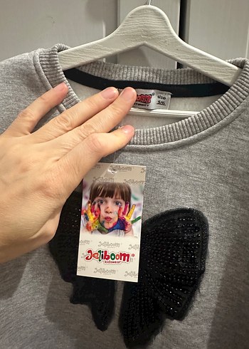 Gri Kız Çocuk Triko Sweatshirt Fiyonk Detaylı - Görsel 2