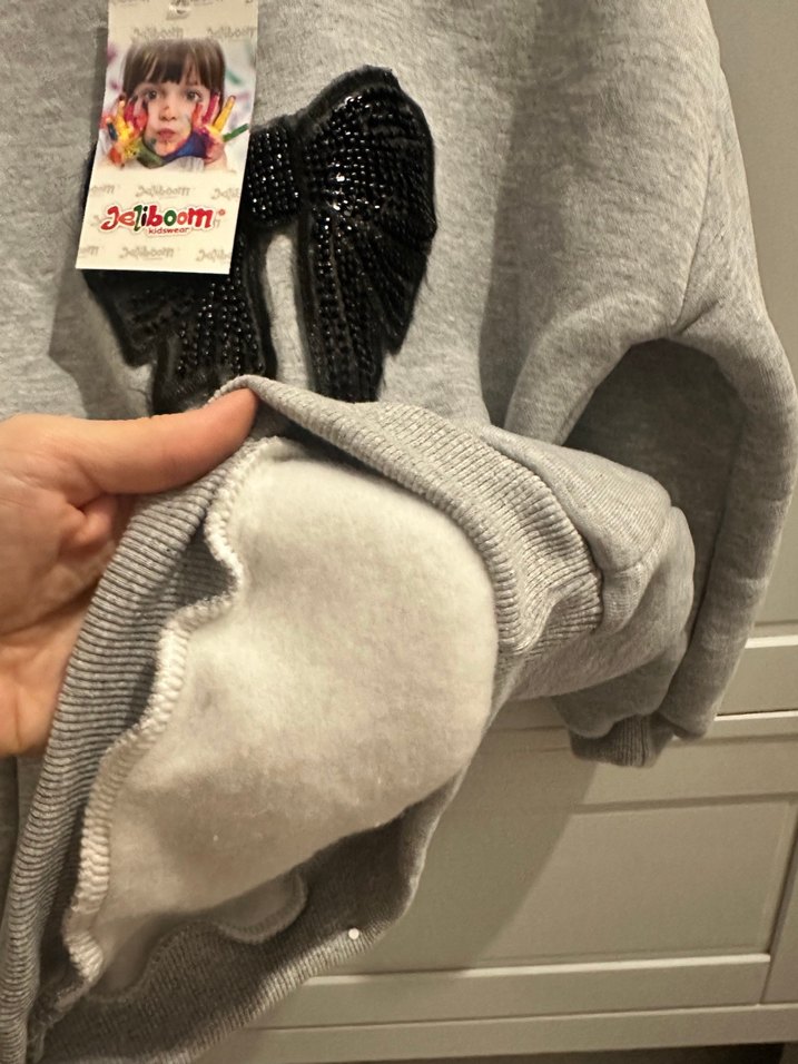 Gri Kız Çocuk Triko Sweatshirt Fiyonk Detaylı - Görsel 3