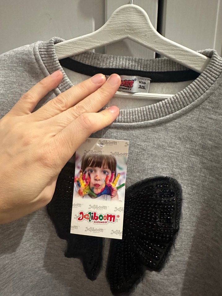 Gri Kız Çocuk Triko Sweatshirt Fiyonk Detaylı - Görsel 2