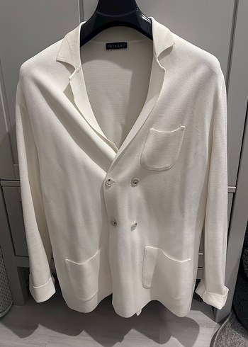 Düğmeli Beyaz erkek Midi triko blazer - Görsel 2