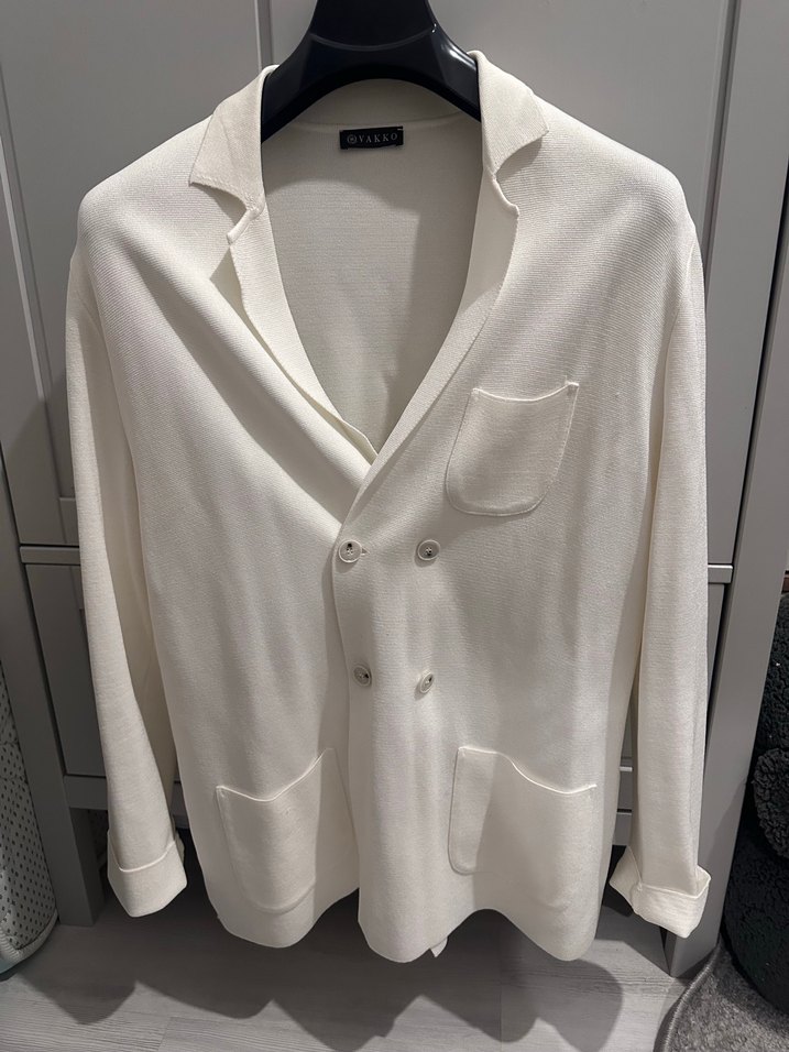 Düğmeli Beyaz erkek Midi triko blazer - Görsel 2