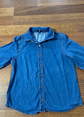 s Beden Düğmeli Mavi Denim Kadın Gömlek