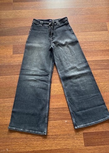 Bershka Gri Rahat Kesim Midi Boy Kadın Kot Pantolon