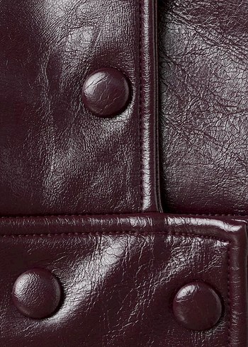 Bordo Deri Kürklü Midi Ceket - Görsel 4