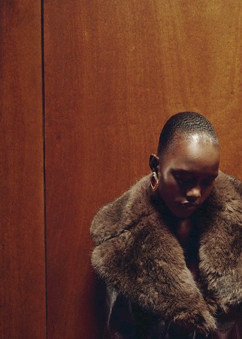 Bordo Deri Kürklü Midi Ceket - Görsel 3