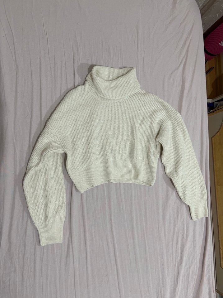 LCW Vision Beyaz Balıkçı Yaka Uzun Kollu Crop Kazak - Görsel 2