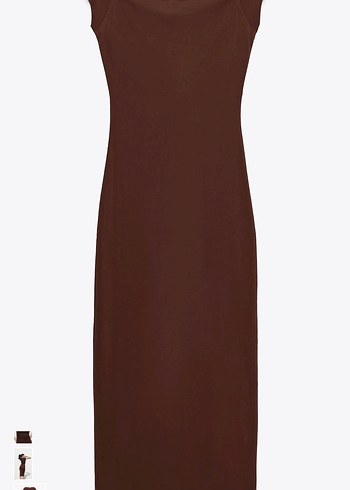 Kahverengi Saten Midi Elbise - Görsel 3