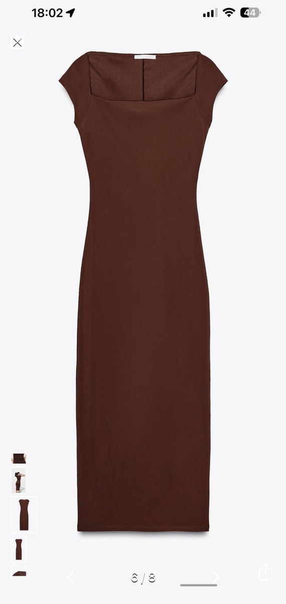 Kahverengi Saten Midi Elbise - Görsel 3