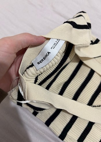 Beyaz Çizgili Uzun Askılı Elbise - Görsel 5