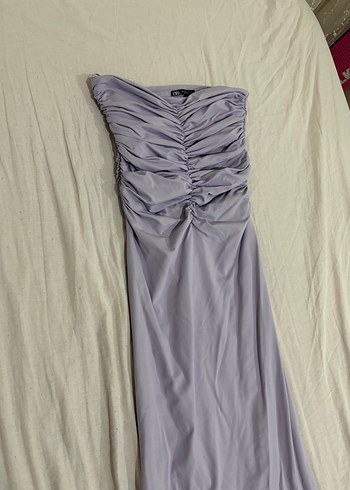 Drapeli Straplez Uzun Mor Elbise - Görsel 2