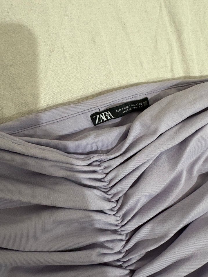 Drapeli Straplez Uzun Mor Elbise - Görsel 3