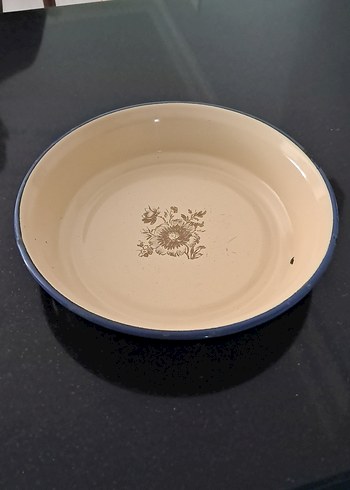 Koyu Mavi Kenarlı Seramik Tabak