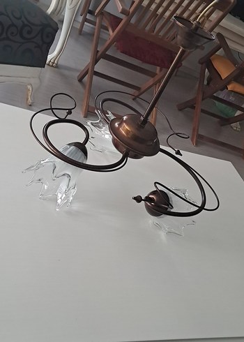 Vintage Metal ve Üfleme Cam Üç Kollu Tavan Lambası