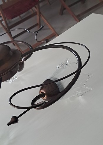 Beden Vintage Metal ve Üfleme Cam Üç Kollu Tavan Lambası