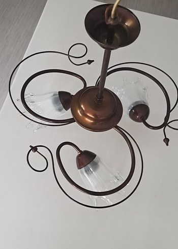 Beden kahverengi Renk Vintage Metal ve Üfleme Cam Üç Kollu Tavan Lambası