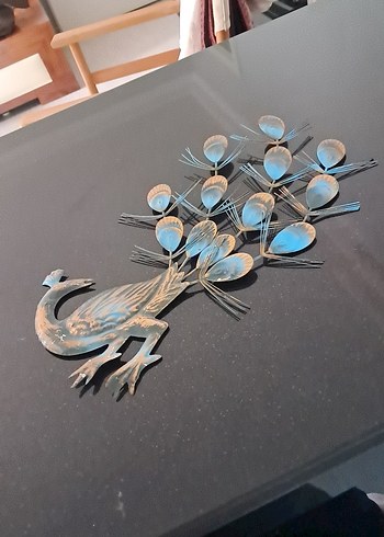  Beden gri Renk Vintage Dönem Bohem Metal Tavuskusu Duvar Sanatı [32×22cm]