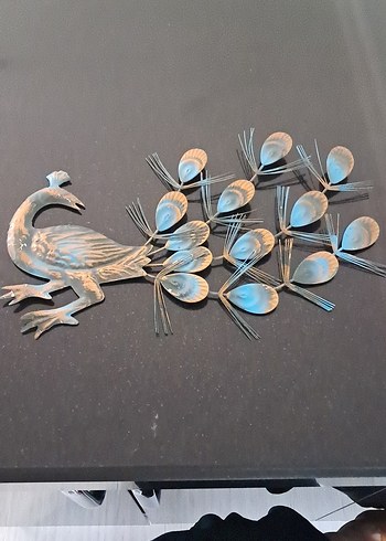 Vintage Dönem Bohem Metal Tavuskusu Duvar Sanatı [32×22cm]