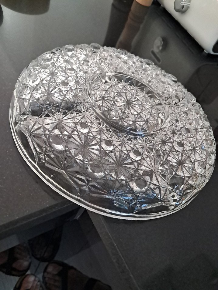 Vintage Avrupa 5 Bölmeli Cam Sunum Tabağı. 25 cm - Görsel 3