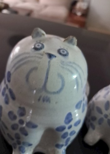 Vintage England Seramik Sanatçı imzali Obez Kedi Ailesi. - Görsel 2