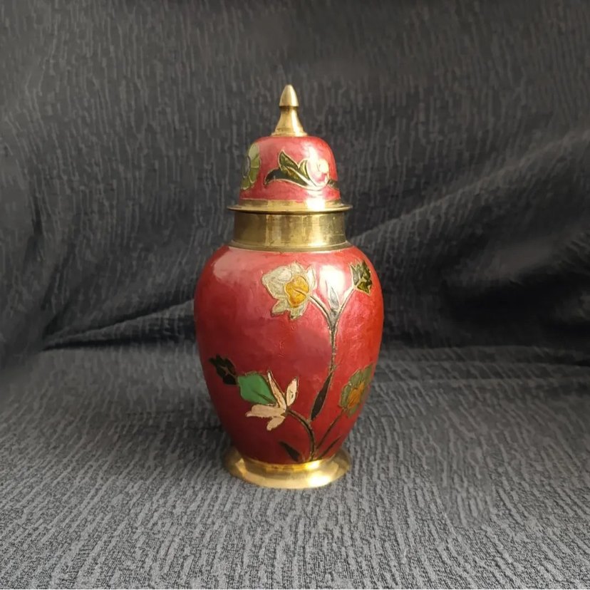 Vintage Kapaklı Pirinç Urna - Görsel 4