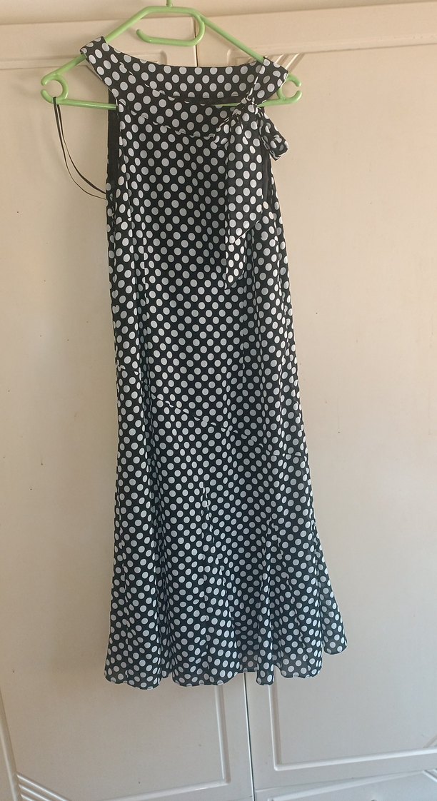 Siyah Puantiyeli Pileli elbise - Görsel 2