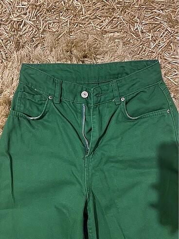 Diğer Yeşil yüksek bel bol paça kot pantolon