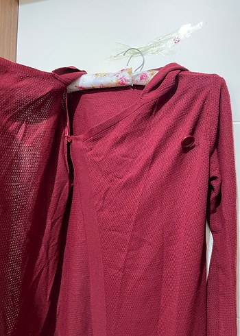 Bordo Düğmeli Hamile Midi Kaban - Görsel 3