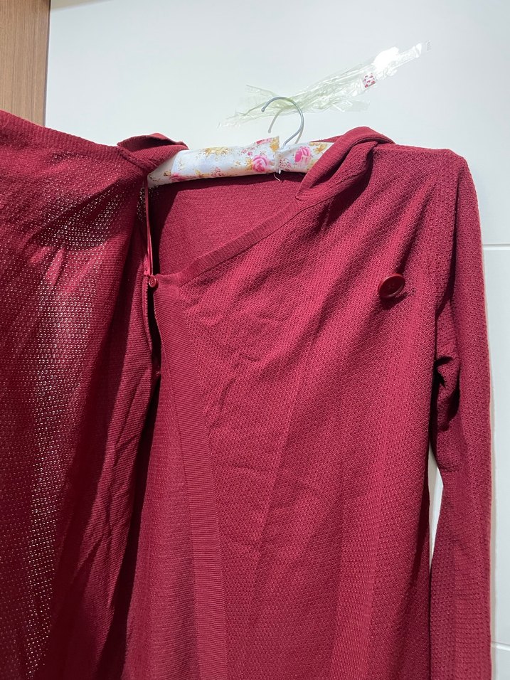 Bordo Düğmeli Hamile Midi Kaban - Görsel 3