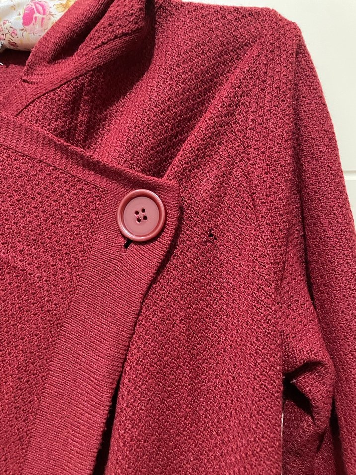 Bordo Düğmeli Hamile Midi Kaban - Görsel 2