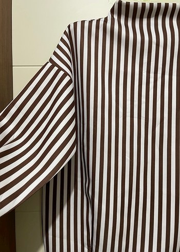 Kadın Kahverengi Çizgili Uzun Kollu Bluz - Görsel 2