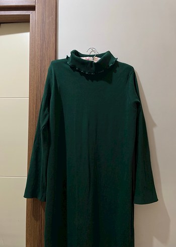 Yeşil Uzun Kollu Piliseli Elbise triko - Görsel 2