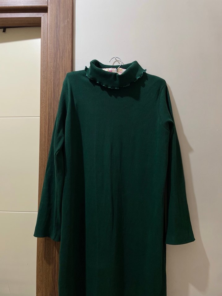 Yeşil Uzun Kollu Piliseli Elbise triko - Görsel 2