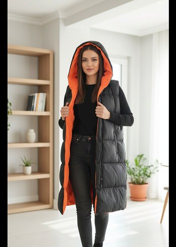 GHİSA Midi Kapüşonlu Kadın Yelek - Görsel 7