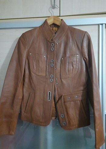 Deri Kadın Biker Ceket - Kahverengi - Görsel 3