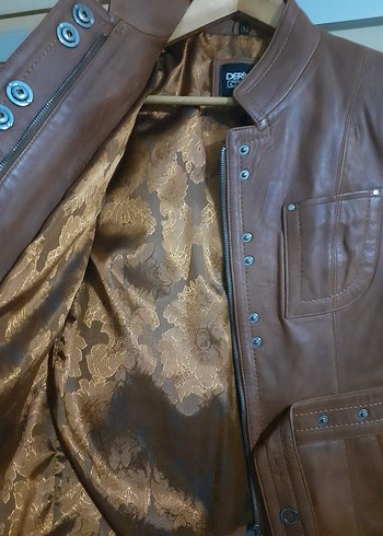 Deri Kadın Biker Ceket - Kahverengi - Görsel 2