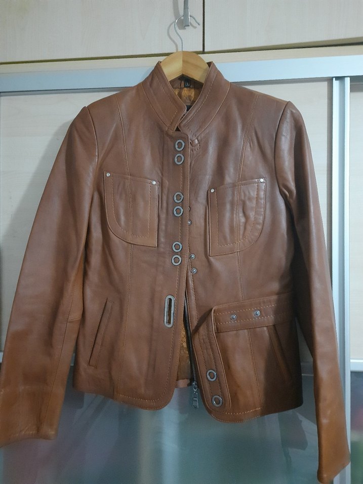 Deri Kadın Biker Ceket - Kahverengi - Görsel 3