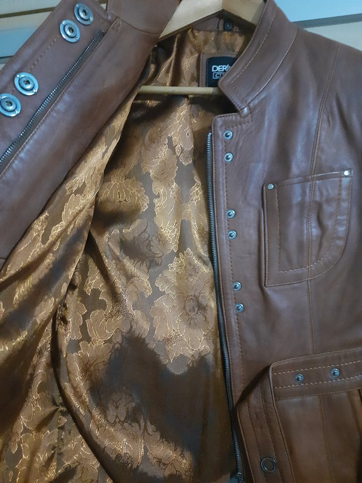 Deri Kadın Biker Ceket - Kahverengi - Görsel 2