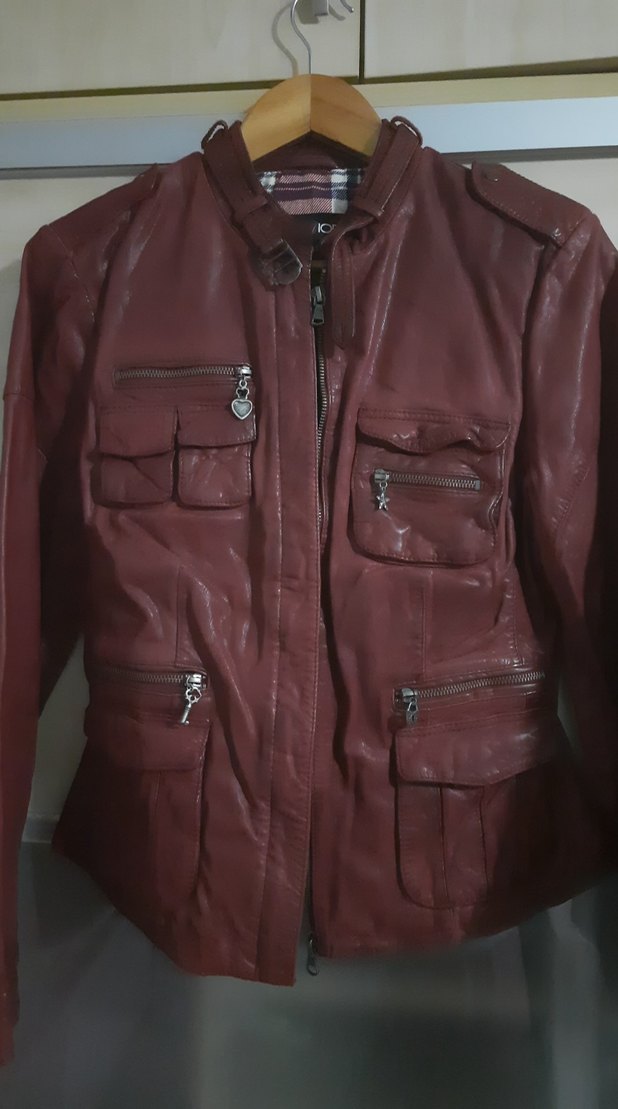 Bordo Kadın Deri Biker Ceket - Görsel 2