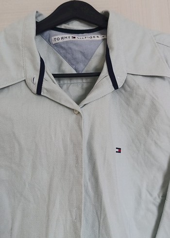 Tommy Hilfiger Bej, Uzun Kollu, Düğmeli Kadın Gömlek