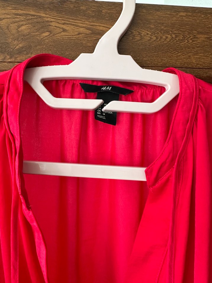 H&M marka nar çiçeği Salaş Saten Bluz - Görsel 3