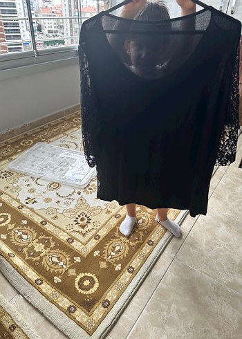 Dantel Detaylı Siyah Kadın Bluz - Görsel 2